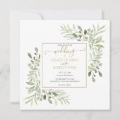 Waterverf groen goud geometrisch script bruiloft kaart (Voorkant)