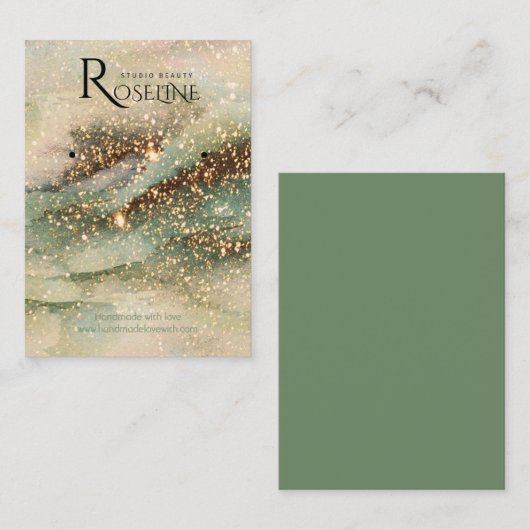 Waterverf groen goud glitter jewlery display visitekaartje (Voorkant / Achterkant)