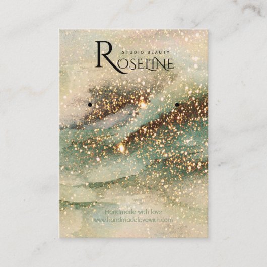 Waterverf groen goud glitter jewlery display visitekaartje (Voorkant)