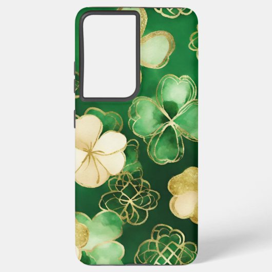 WATERVERF GROEN & GOUD IERS SHAMROCKS SAMSUNG GALAXY HOESJE (Achterkant)