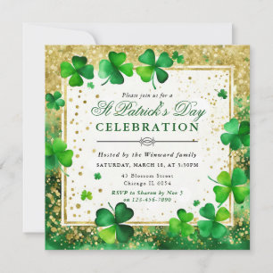 Waterverf Groen & Goud Klaver St. Patrick's Day Kaart
