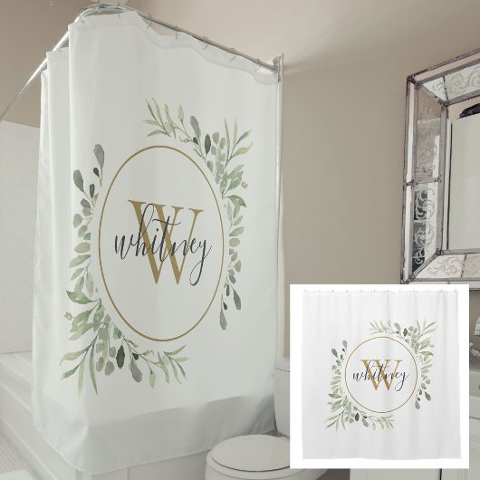 Waterverf groen goud monogram chic script douchegordijn