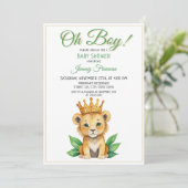 Waterverf Groen & Goud Schattige Leeuw Baby shower Kaart (Staand voorkant)