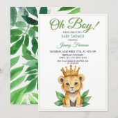 Waterverf Groen & Goud Schattige Leeuw Baby shower Kaart (Voorkant / Achterkant)