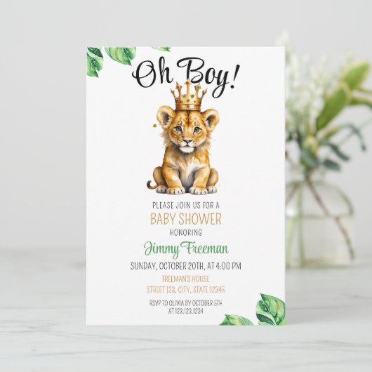 Waterverf Groen & Goud Schattige Leeuw Baby shower Kaart (Staand voorkant)