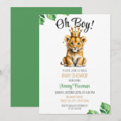 Waterverf Groen & Goud Schattige Leeuw Baby shower Kaart (Voorkant / Achterkant)