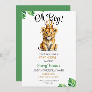 Waterverf Groen & Goud Schattige Leeuw Baby shower Kaart