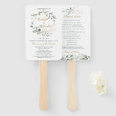 Waterverf groen & goudblaadjes Trouwprogramma Handwaaier (Voorkant en achterkant)
