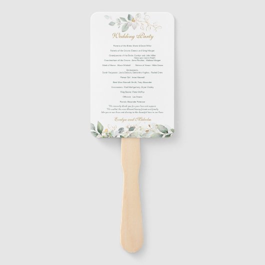 Waterverf groen & goudblaadjes Trouwprogramma Handwaaier (Achterkant)