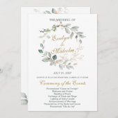 Waterverf groen & goudblaadjes Trouwprogramma Programmakaart (Voorkant / Achterkant)