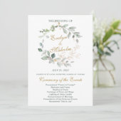 Waterverf groen & goudblaadjes Trouwprogramma Programmakaart (Staand voorkant)