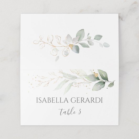 Waterverf groen & gouden blad plaatskaartje (Buitenkant ongevouwen)