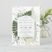 Waterverf groen & gouden elegante bruiloft kaart (Staand voorkant)