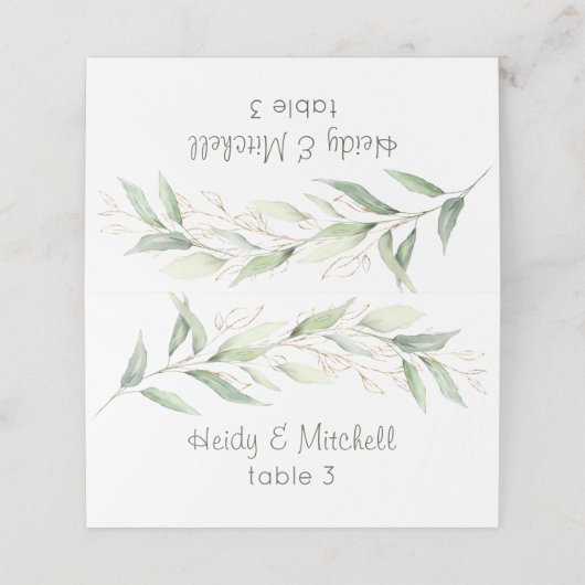 Waterverf Groen & gouden gebladerte Plaatskaartje (Buitenkant ongevouwen)