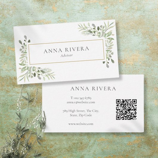 Waterverf groen gouden geometrische QR-code Visitekaartje