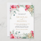 Waterverf groen gouden kerst bruiloft foto kaart (Voorkant)