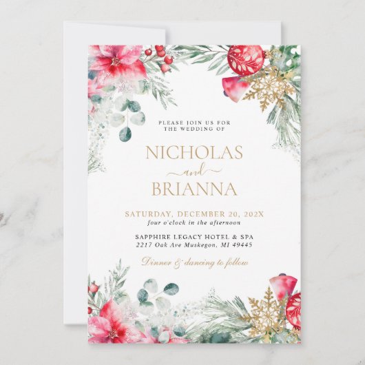 Waterverf groen gouden kerst bruiloft foto kaart (Voorkant)