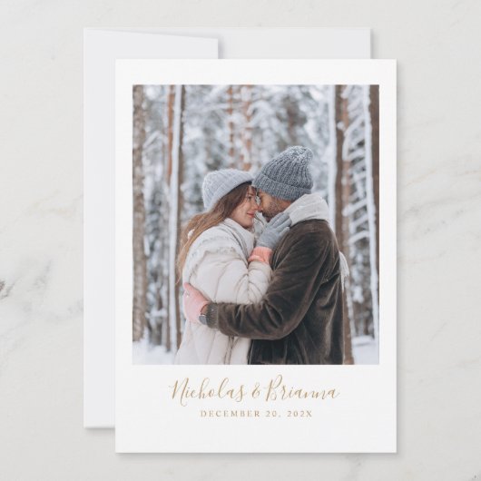 Waterverf groen gouden kerst bruiloft foto kaart (Achterkant)