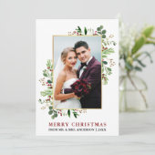 Waterverf groen gouden kerst Pas getrouwd Feestdagenkaart (Staand voorkant)