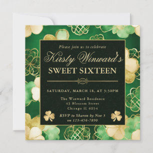Waterverf Groen & Gouden Klaver Sweet 16 Kaart