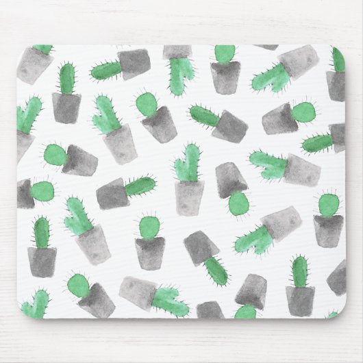 Waterverf groen grijs modern cactus patroon muismat (Voorkant)