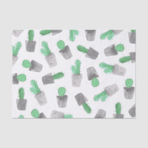 Waterverf groen grijs modern cactus patroon tissuepapier