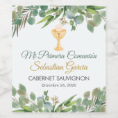 Waterverf groen in Spaans Eerste Communie Wijn Etiket (Enkel label)