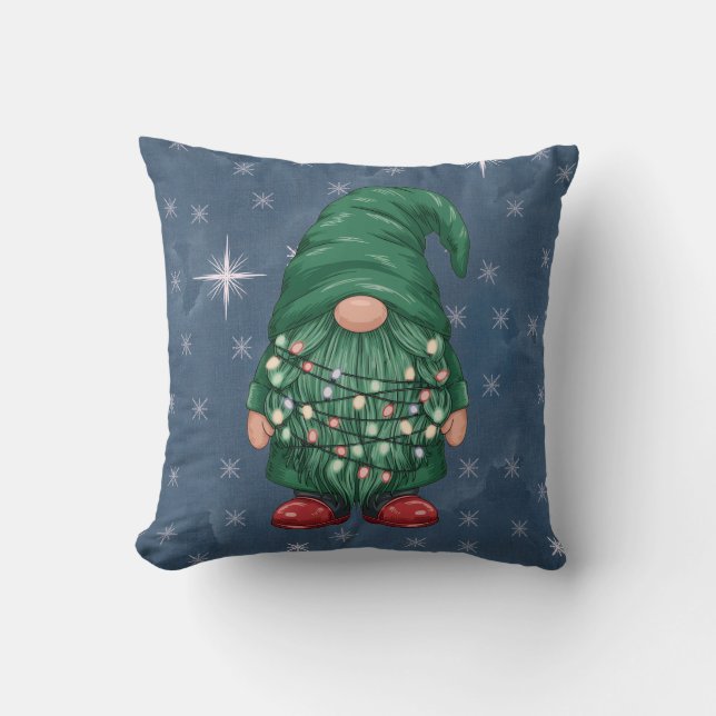 Waterverf Groen Kabouter Kerstverlichting Kussen (Voorkant)