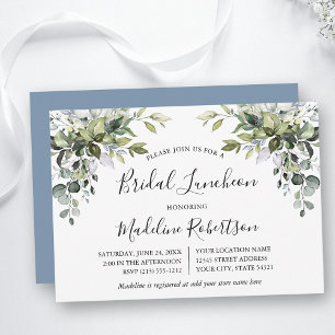 Waterverf groen kalligrafie blauw bruids lunch kaart