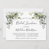 Waterverf groen kalligrafie blauw bruids lunch kaart (Voorkant)