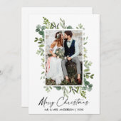 Waterverf groen kalligrafie inkt script bruiloft feestdagenkaart (Voorkant / Achterkant)