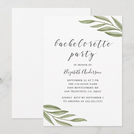 Waterverf groen kalligrafie vrijgezellenfeest kaart (Voorkant / Achterkant)