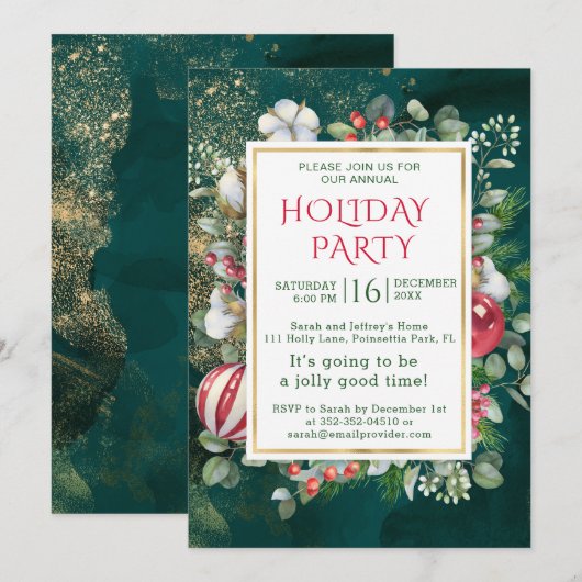 Waterverf groen, kerstbubbels, eucalyptus kaart (Voorkant / Achterkant)