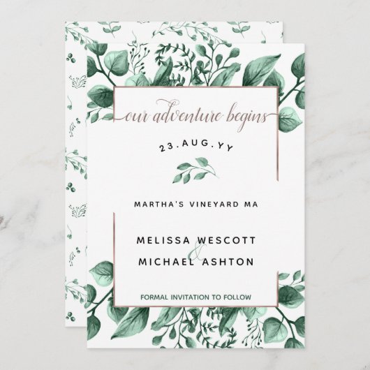 Waterverf Groen Koper Modern Elegant #bruiloft Save The Date (Voorkant / Achterkant)