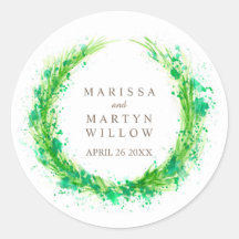Waterverf groen krans aangepaste bruiloft stickers