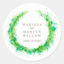 Waterverf groen krans aangepaste bruiloft stickers