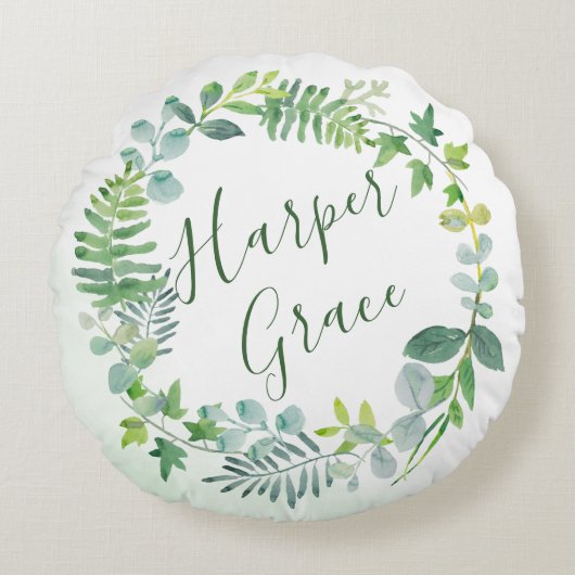 Waterverf groen krans gepersonaliseerd rond kussen (Voorkant)