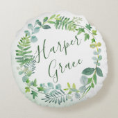 Waterverf groen krans gepersonaliseerd rond kussen (Achterkant)