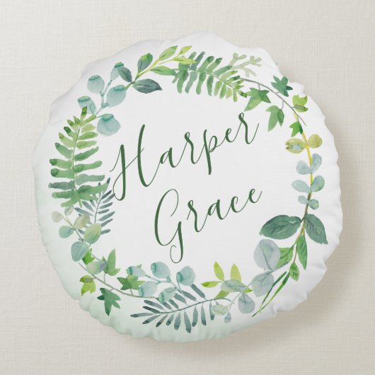 Waterverf groen krans gepersonaliseerd rond kussen (Achterkant)