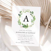 Waterverf groen krans monogram bruiloft kaart