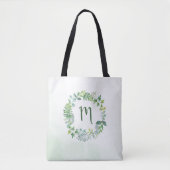 Waterverf groen krans monogram tote bag (Voorkant)