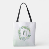 Waterverf groen krans monogram tote bag (Achterkant)