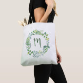 Waterverf groen krans monogram tote bag (Dichtbij)