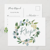 Waterverf groen krans RSVP Briefkaart (Voorkant / Achterkant)