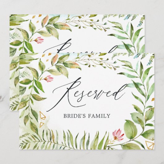 Waterverf groen kristal bruiloft gereserveerd teke kaart (Voorkant / Achterkant)