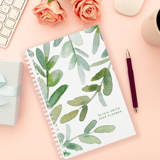 Waterverf groen laat botanisch gepersonaliseerd planner
