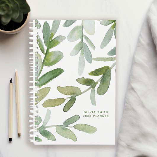Waterverf groen laat botanisch gepersonaliseerd planner