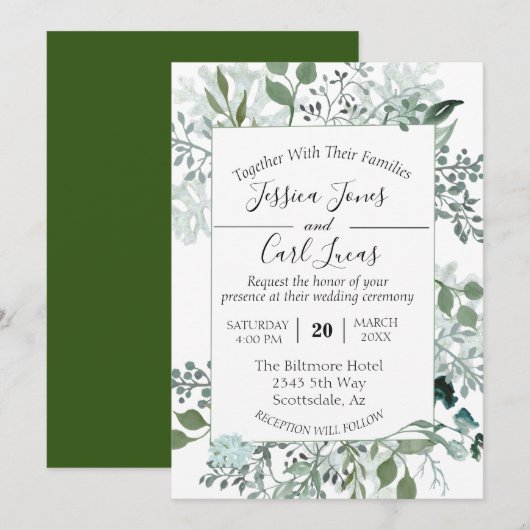 Waterverf groen laat botanisch Lijst over Kaart (Voorkant / Achterkant)