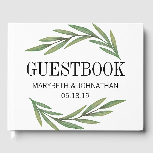 Waterverf groen laat bruiloft gastenboek (Voorkant)