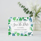 Waterverf groen laat bruiloft opslaan van de datum aankondigingskaart (Staand voorkant)